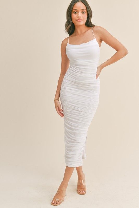 Venice Ruched Midi Dress - White Small Venice Ruched Midi Dress - White Small