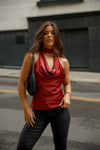 Lux Merlot Cowl Neck Top