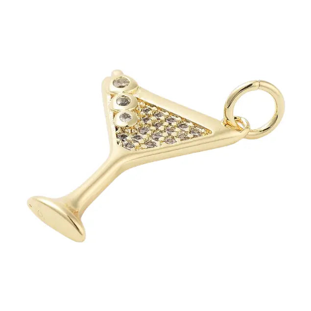 Gold Cz Martini Glass Charm