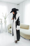 Mercedes Long Fur Faux Leather Coat- Black