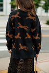 CHEETAH DESIGN KNIT SWEATER: Black
