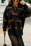 CHEETAH DESIGN KNIT SWEATER: Black