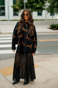 CHEETAH DESIGN KNIT SWEATER: Black