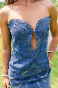 Saddle Stitch Dress-Denim