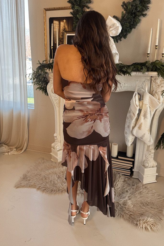 Midnight Bloom Strapless Dress