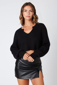 Winnie Lightweight V-Neck Sweater- Black