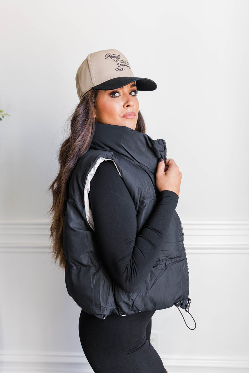 Night And Day Reversible Crop Puffer Vest