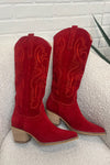 Hanan Suede Cowgirl Boots - Red