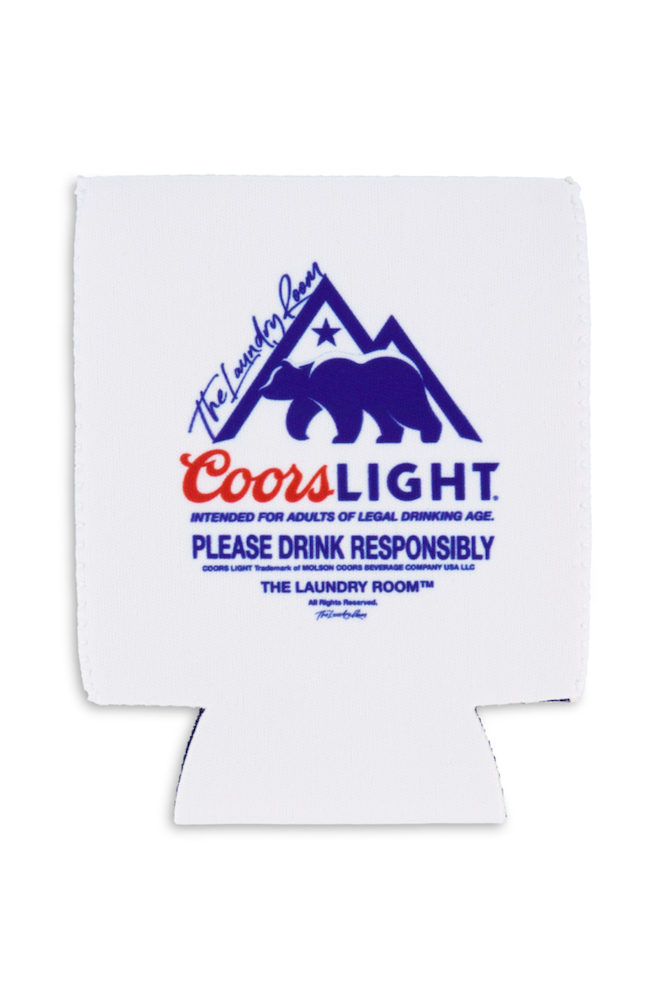 White Coors light Koozie with a blue logo