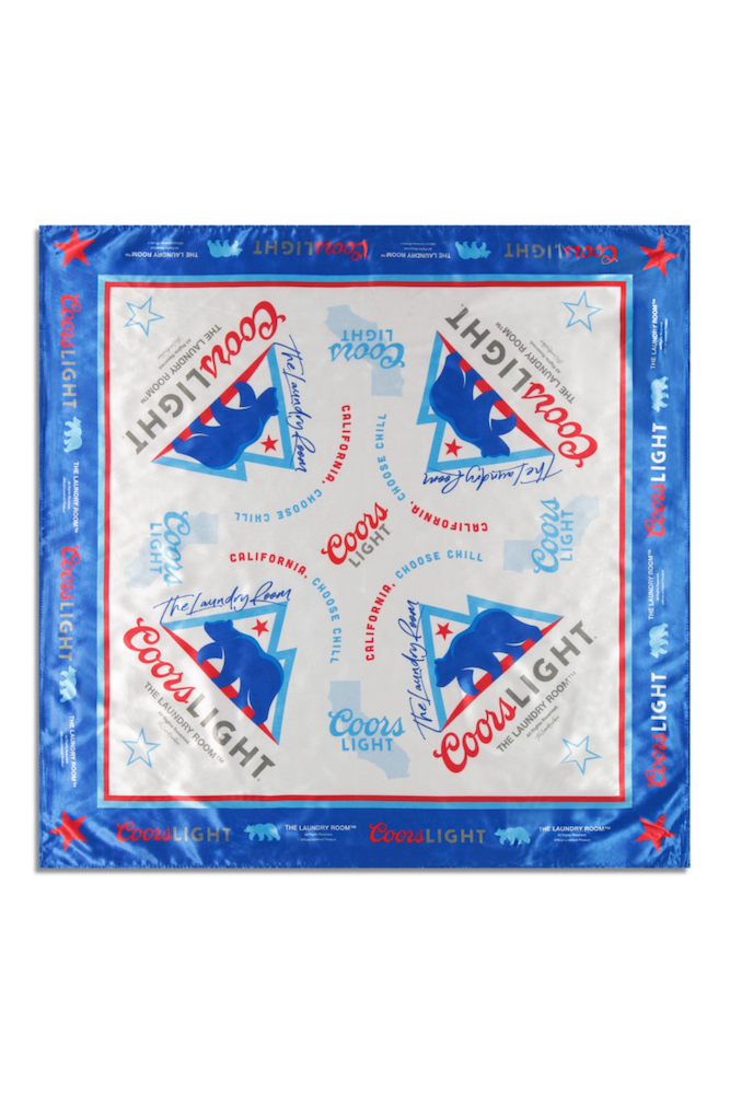 Coors Light branded bandana with repeated logo design on a white background