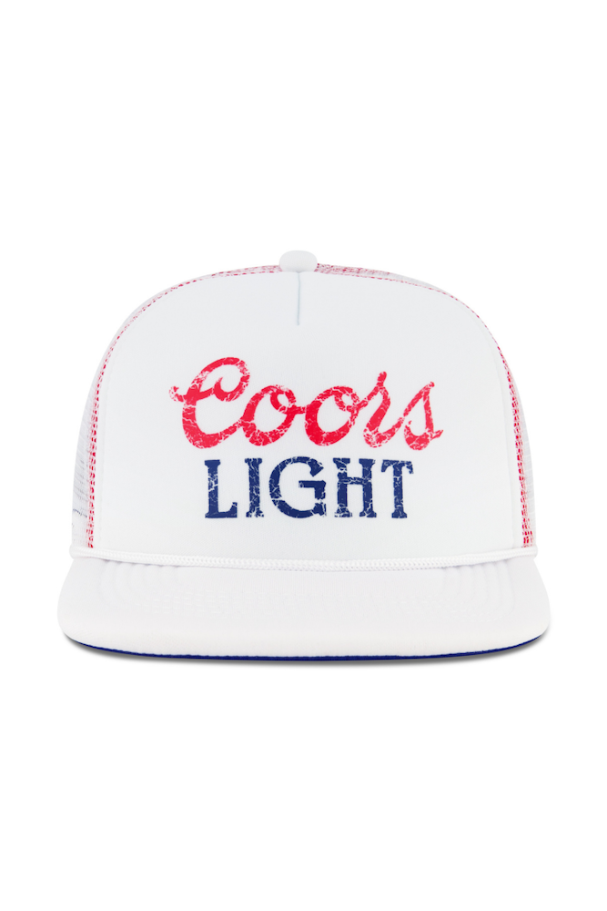 White cap with 'Coors Light' text on a white background