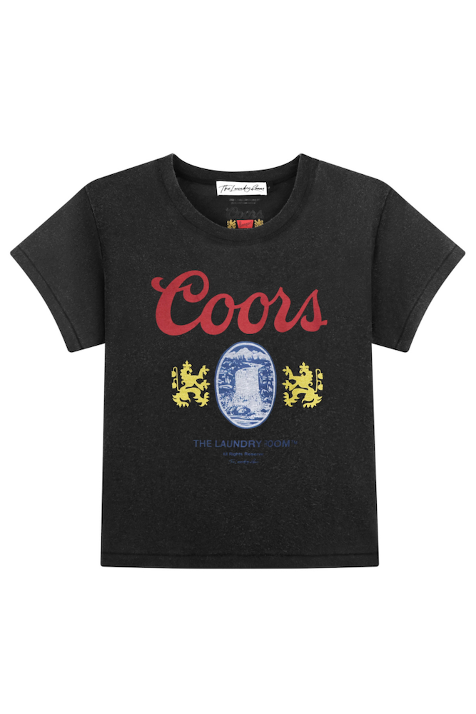Black fitted t shirt for women with a large Coors Logo 