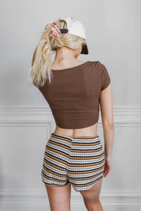 Sleek Ribbed Crop Top- Brown