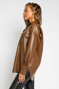 Cool Girl Leather Shacket - Brown