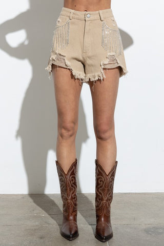 Delaney Rhinestone Studded Shorts-Denim