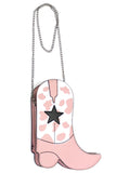 Cowgirl Boot Crossbody - Pink Cow Print