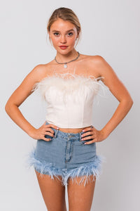 Cher Feather Corset - Ivory