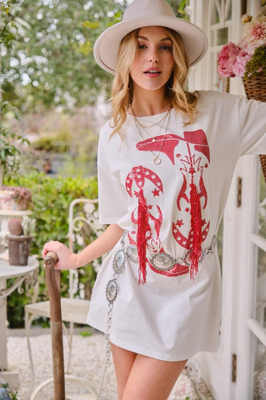 Honky Tonk Boots Fringe Tee