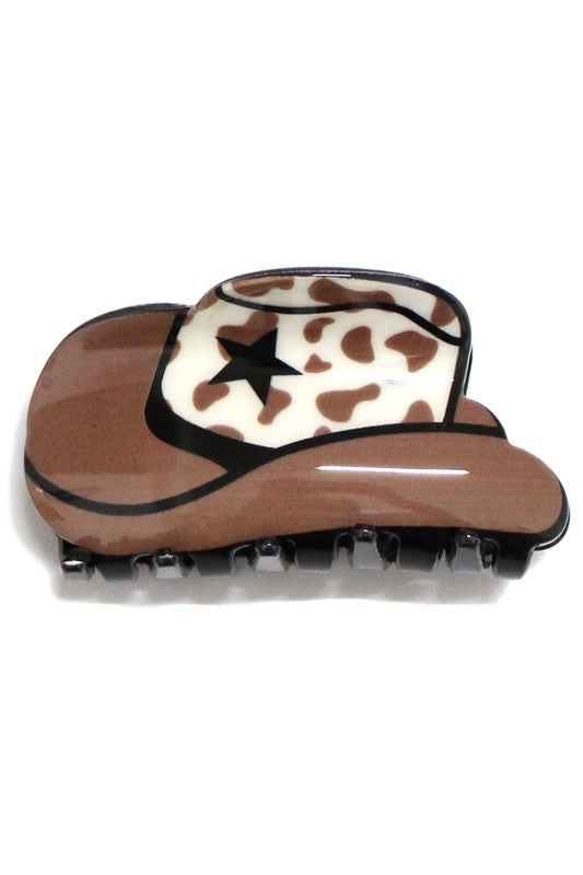 Cowboy Hat Boots Claw Clip- Brown