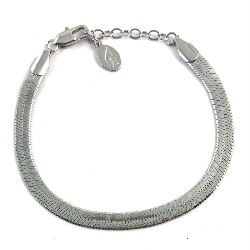 silver herringbone bracelet, adjustable chain silver bracelet