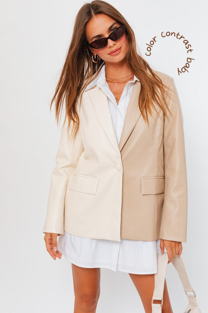 Cara Color Block Blazer - Tan