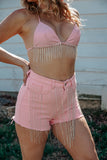 Wild West Rhinestone Fringe Shorts- Pink