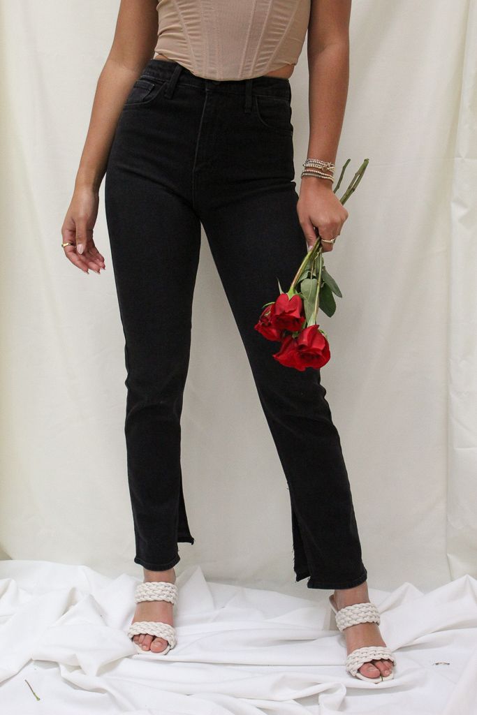 Slim Straight Slit Jeans - Black