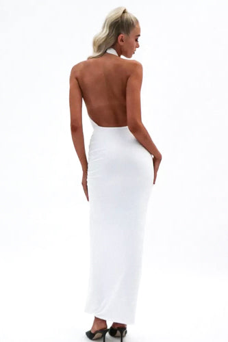 Mayan Halter Dress- White L Mayan Halter Dress- White L