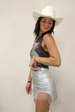 Rhinestone Cowgirl Mini Skirt- Silver