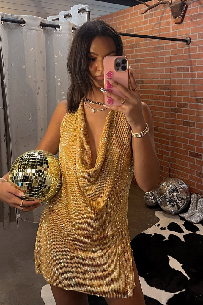 Glitz & Glam Mini Dress - Gold