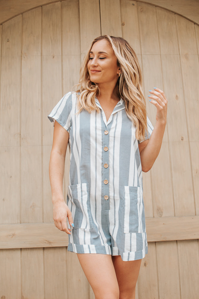 Show Me Your Mumu Yvette Romper - Sailboat Stripe