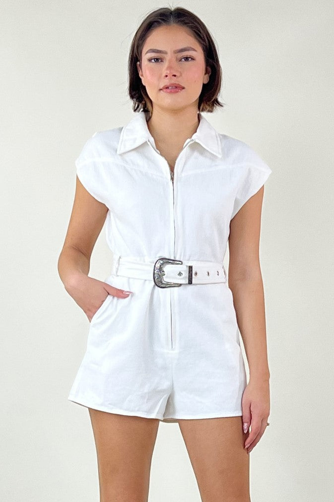 Pre- Order Jennie Belted Romper - White