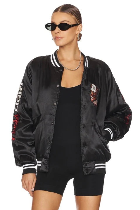 Chains Camo Varsity Jacket - Luxury Black