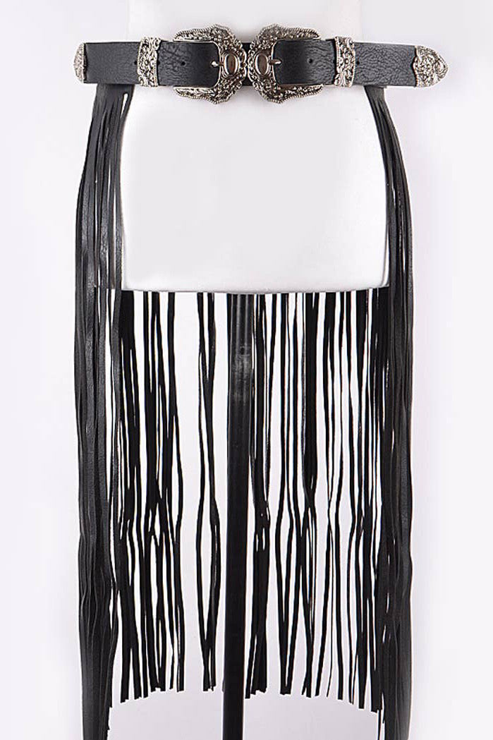 Austin Buckle Fringe Belt- Silver