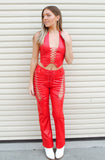 Red Hot Leather Lace Up Pants